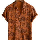 Brown Men's Summer Shirt with Vintage Flowers
