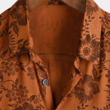 Brown Men's Summer Shirt with Vintage Flowers