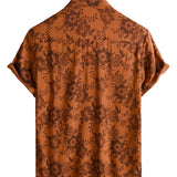 Men's Brown Vintage Shirt with Floral Pattern