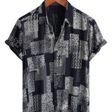Glen Men's Retro Patchwork Short Sleeve Shirt – Navy