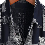 Glen Men's Retro Patchwork Short Sleeve Shirt – Navy