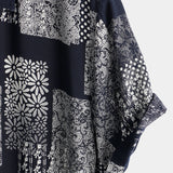 Glen Men's Retro Patchwork Short Sleeve Shirt – Navy