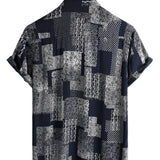 Glen Men's Retro Patchwork Short Sleeve Shirt – Navy