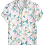 White Men's Shirt with Geometric Triangles