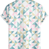 White Men's Shirt with Geometric Triangles
