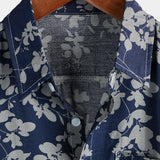 Bruce Retro Men's Short Sleeve Shirt with Flowers – Navy