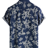 Bruce Retro Men's Short Sleeve Shirt with Flowers – Navy