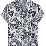 Bruce Men's Skull and Floral Short Sleeve Shirt – Black