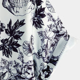 Bruce Men's Skull and Floral Short Sleeve Shirt – Black