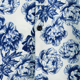 Russell Men's Short Sleeve Shirt with Skull and Flower Motif – Blue