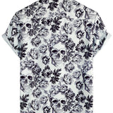 Bruce Men's Skull and Floral Short Sleeve Shirt – Black