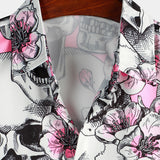 Men's Pink Shirt with Skulls and Flowers