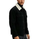 Men's Corduroy Jacket with Sherpa Collar – Black