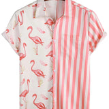 Men's Pink Shirt with Flamingos and Stripes