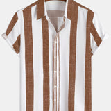 Vernon Men's Retro Vertical Stripe Short Sleeve Shirt – Brown