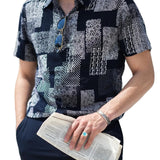 Glen Men's Retro Patchwork Short Sleeve Shirt – Navy