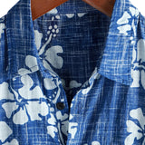 Men's Blue Hawaiian Floral Button-Front Shirt