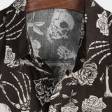 Russell Men's Pink Skulls and Flowers Short Sleeve Shirt – Brown