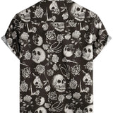 Russell Men's Pink Skulls and Flowers Short Sleeve Shirt – Brown