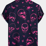 Wade Men's Hawaiian Skull and Floral Short Sleeve Shirt – Pink