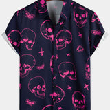 Wade Men's Hawaiian Skull and Floral Short Sleeve Shirt – Pink