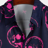 Wade Men's Hawaiian Skull and Floral Short Sleeve Shirt – Pink