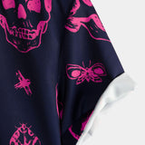 Wade Men's Hawaiian Skull and Floral Short Sleeve Shirt – Pink