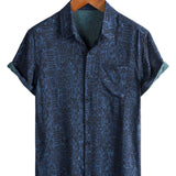 Vernon Men's Retro Short Sleeve Shirt with Ethnic Pattern – Navy