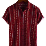 Dennis Men's Retro Striped Short Sleeve Shirt – Red