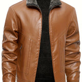 Elegant Men's Leather Jacket with Fleece Lining