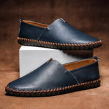 Men's Leather Loafers with Decorative Stitching