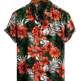 Glen Men's Short Sleeve Hawaiian Shirt with Flowers – Green
