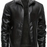 Elegant Men's Leather Jacket with Fleece Lining