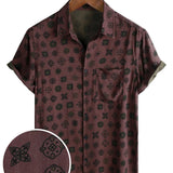 Douglas Men's Retro Geometric Print Short Sleeve Shirt – Red