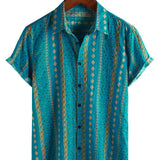 Lloyd Men's Striped Retro Short Sleeve Shirt – Blue