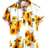 Neil Men's Sunflower Short Sleeve Shirt with Chest Pocket – White