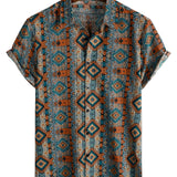 Brown Men's Shirt with Aztec Pattern