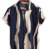 Glen Men's Retro Short Sleeve Striped Shirt – Navy
