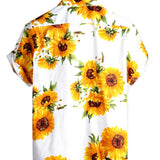 Neil Men's Sunflower Short Sleeve Shirt with Chest Pocket – White