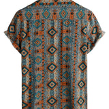 Brown Men's Shirt with Aztec Pattern