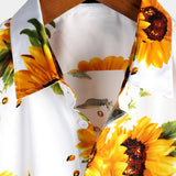 Neil Men's Sunflower Short Sleeve Shirt with Chest Pocket – White