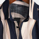 Glen Men's Retro Short Sleeve Striped Shirt – Navy