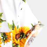 Neil Men's Sunflower Short Sleeve Shirt with Chest Pocket – White