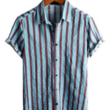 Men's Blue Short Sleeve Cotton Shirt
