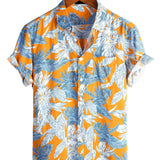 Murray Men's Short Sleeve Shirt with Plant Print – Orange