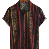 Navy Men's Striped Shirt with Lion Motif