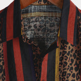 Navy Men's Striped Shirt with Lion Motif