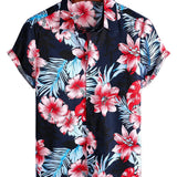 Men's Navy Hawaiian Shirt with Tropical Plants