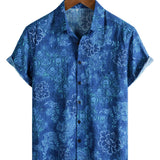 Men's Blue Hawaiian Shirt with Large Flowers
