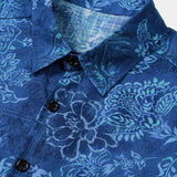 Men's Blue Hawaiian Shirt with Large Flowers